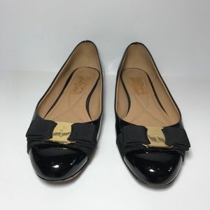 Salvatore Ferragamo Black Patent Varina Flats 6.5